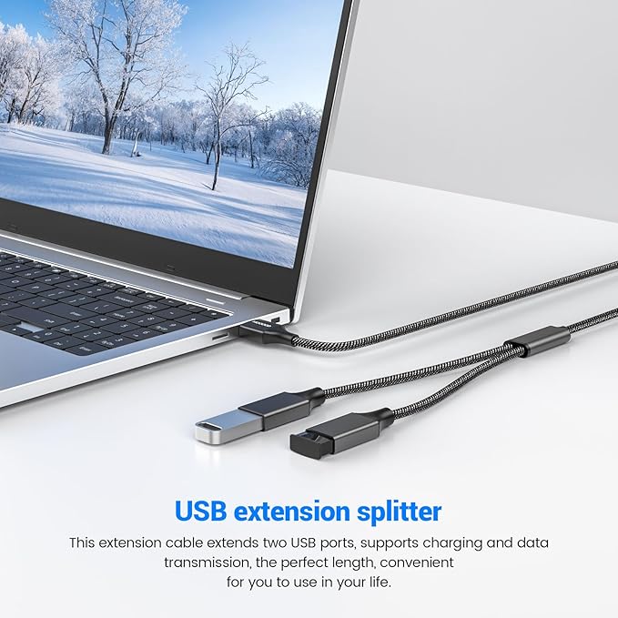 MOGOOD Dual USB 2.0 Power Cord Extension - USB A Splitter for Laptop/Mac/Car