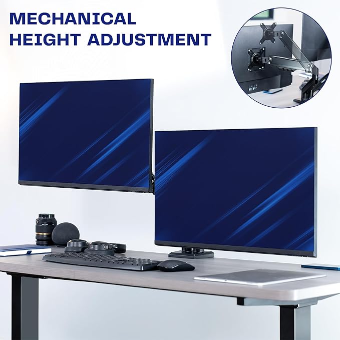VIVO Aluminum Articulating Dual Monitor Arm for 13 to 30 inch Screens, Desk Mount Tension Spring Monitor Stand for 2 Screens, Black, STAND-V102O