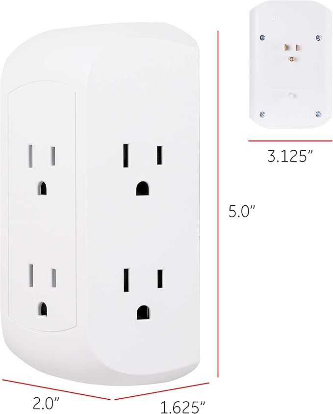 GE Pro 6-Outlet Extender, Surge Protector, Spaced Wall Tap, Side-Access, 3-Prong Power Strip, Charging Station, 560 Joules, UL Listed, White, 43648