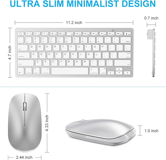 SPARIN Wireless Bluetooth Keyboard and Mouse for iPad (A16) 11th 10th Generation, iPad Air (13/11 inch), iPad Pro 13/12.9/11 inch, iPad 9th 8th Gen, iPad mini 7th -8.3 inch, Above iOS13- Silver White