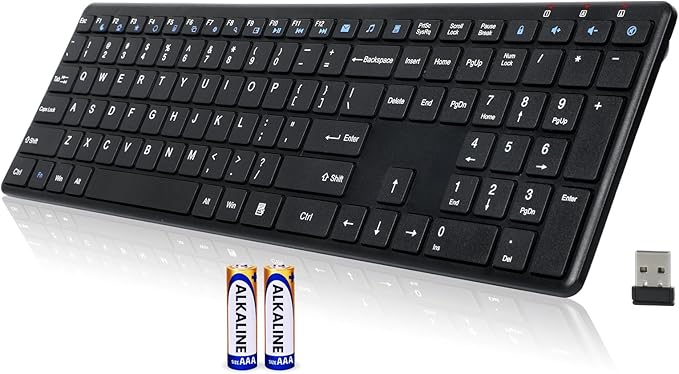 Wireless Keyboard-2.4G USB Ultra Slim Quiet Full Size Matte PC Computer Keyboard,19 Multimedia Keys,Number Pad,Plug&Play,Lag-Free Ergo,Long Battery Life for Desktop,Laptop,Smart TV,MAC,Windows,QWERTY