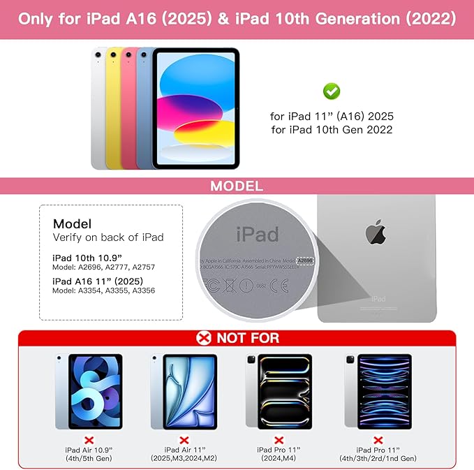 for iPad 11th(A16, 2025)/10th Generation Case with Keyboard, 360° Rotatable Case & Detachable Backlit Keyboard, Precision Cutouts and Pen Holder for iPad A16 11''/10th 10.9'', Hot Pink