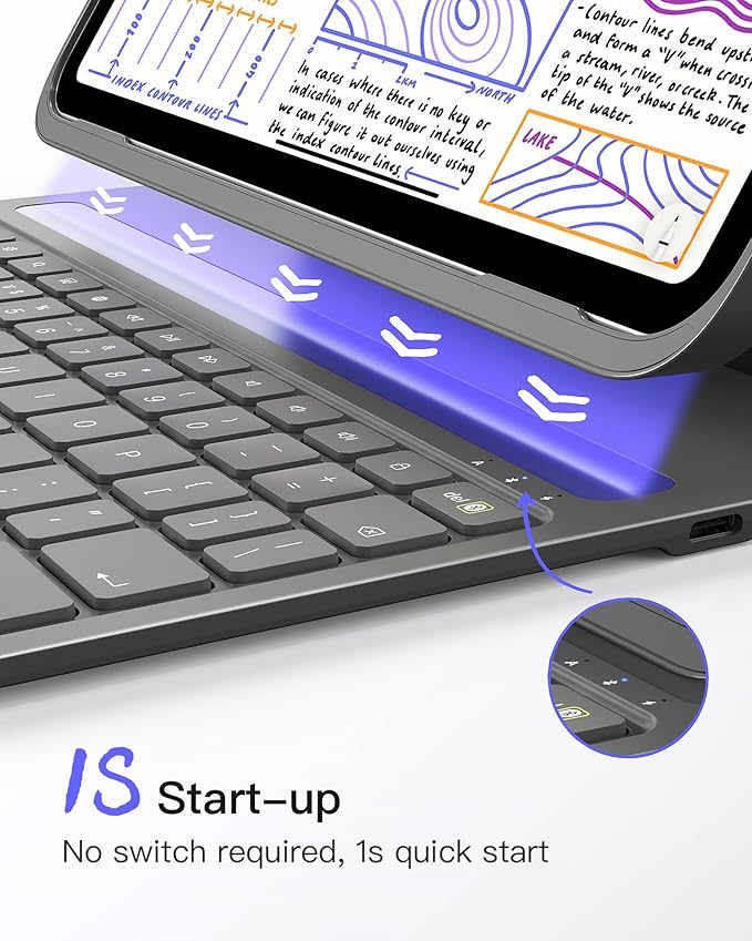 Inateck for iPad 10th/11th Gen Case with Keyboard, Ultralight Keyboard with Pen Holder for A16 2025/10th Gen(2022 10.9"), Air 11" M4/M3/M2 (2026/2025/2024), Air 5/4, Pro 11 4/3/2/1,AirTap Gray