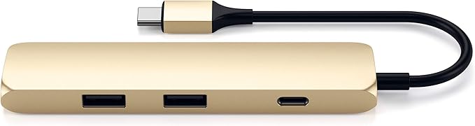 Satechi USB C Hub Multiport Adapter, USB-C Docking Station with 4K HDMI, 60W USBC PD Charging, 2 USB-A, for MacBook Air/Pro M5/M4, Dell, HP, Surface, Lenovo - Gold, Slim Classic