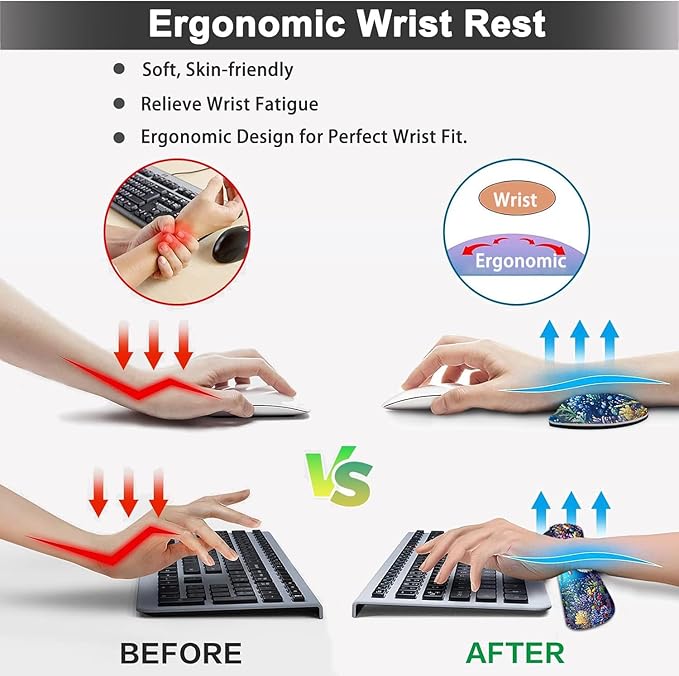Large Mouse pad and Keyboard Support Set, Ergonomic Memory Foam Keyboard Wrist Rest, Extended Gaming Mouse Pad with Stitched Edges, Cute Seahorse XXL Desk Mat (31.5 X 11.8 in)