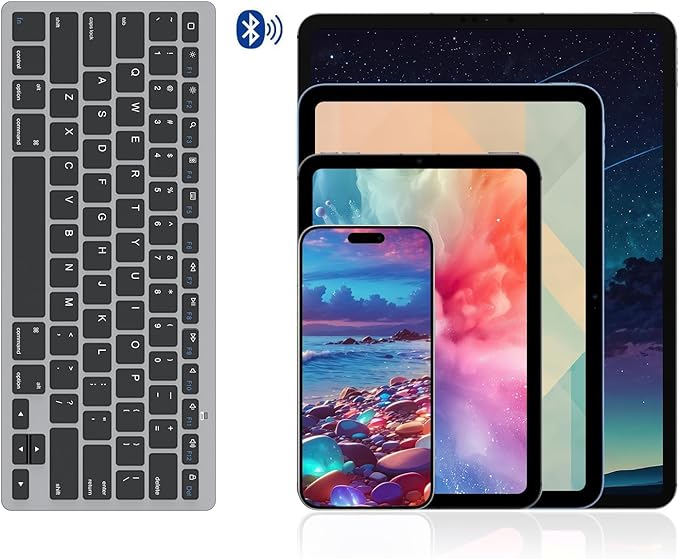 OMOTON Bluetooth Keyboard Compatible with iPad A16 11th 10th Generation, iPad 10.2 (9th/8th/7th), iPad Pro 13/12.9/11 inch, iPad Air/Mini and More iOS Devices, Black Grey