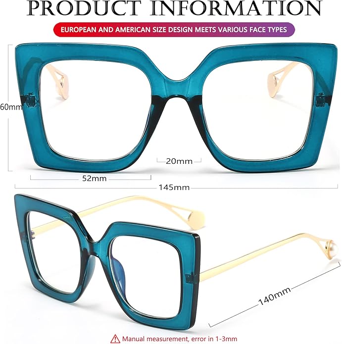AIEYEZO Oversized Blue Light Glasses for Women, Anti Fatigue Prevent Headache Computer Eyeglasses