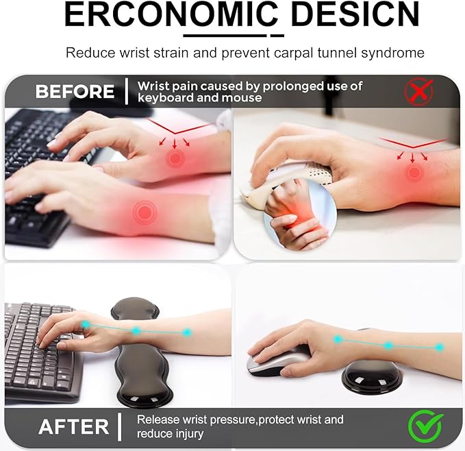 L-SPOUTTO Black Checkered Mouse Pad Set,Scalloped XXL Desk Mat + Ergonomic Mouse Wrist Rest + Gel Keyboard Wrist Rest for Keyboard 65%/75%,3in1 Large Desk Pad for Desktop Home Office Computer Game