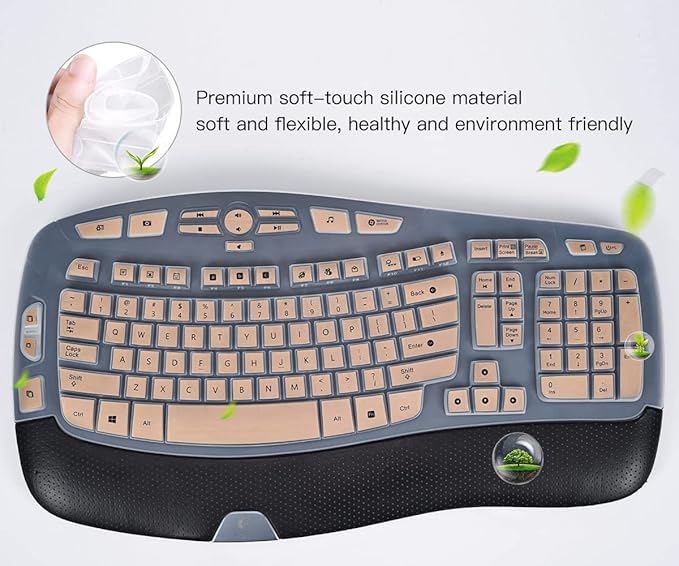 Keyboard Cover for Logitech K350 MK550 MK570 Keyboard Cover Skin for Logitech K350 MK550 MK570 Wireless Wave Keyboards Covers Skin Protector Accessories, Gold