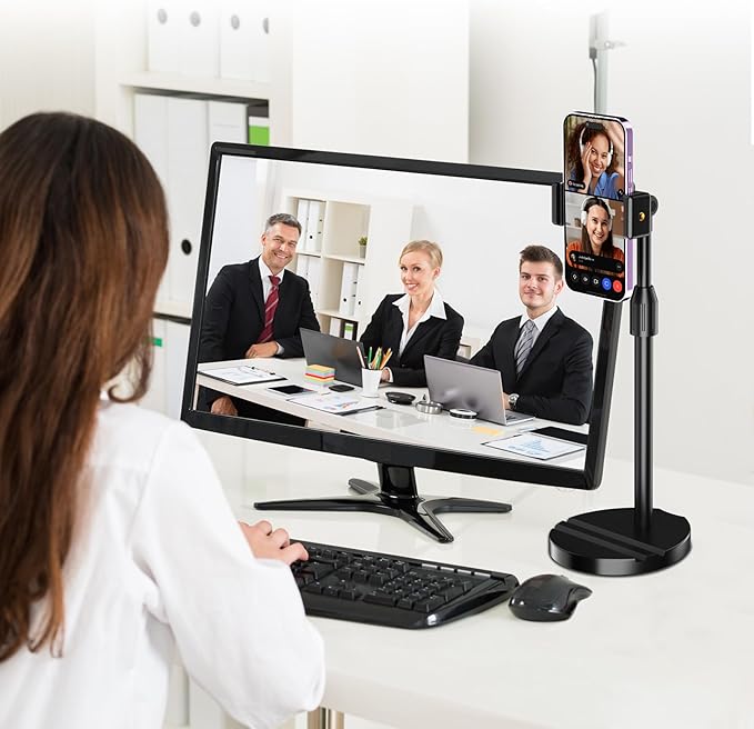 Telescopic Webcam Tripod Stand for Desk with Phone Holder, Desktop Webcam Mount Compatible with C922 C930e C920S C920 C615 C960 C920x Brio 4K, Table Phone Stand with 1/4'' Thread