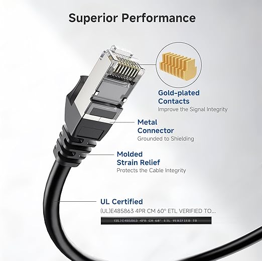 Cable Matters 10Gbps Snagless Long Shielded Cat 6A Ethernet Cable - 100ft, Cat 6A Cable, Cat6A Cord, Ethernet Cord, Black