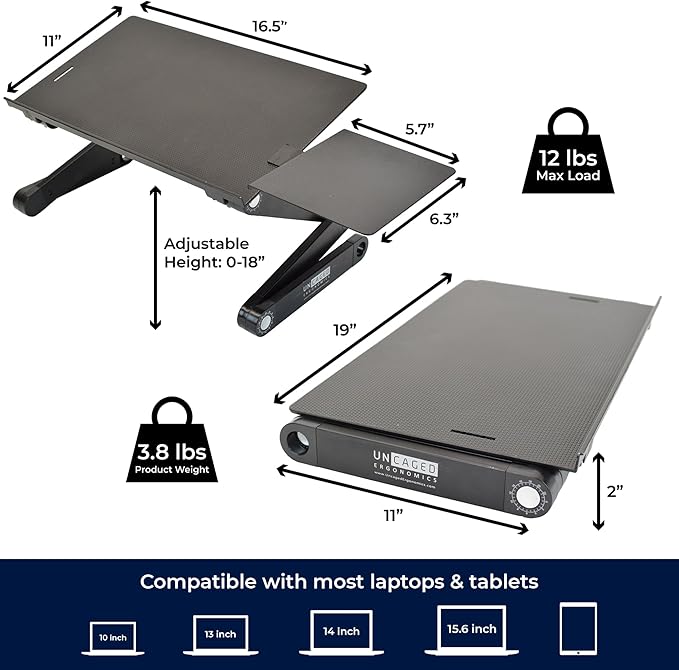 WorkEZ Adjustable Laptop Stand for Desk, Portable Laptop Stand Adjustable Height, Foldable Cooling Computer Holder Riser for Desk, Black