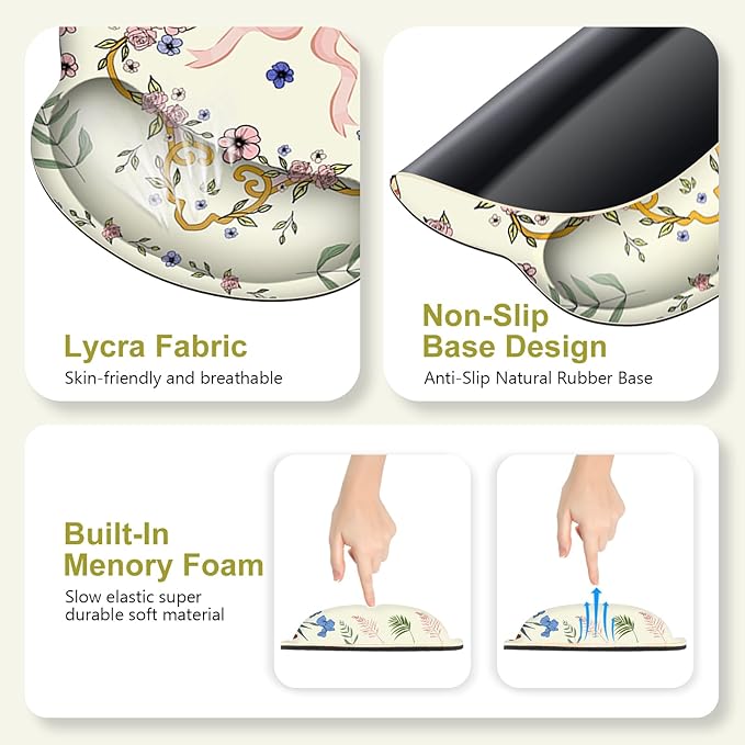 Off-White Mouse Pad, Cute Large Desk Mat Extended Nature Aesthetic Deskpad, 4 PCS Non-Slip Rubber Base Computer Mouse Pads for Work, Game, Office, Home Decor Gifts I Heart Bow & Floral Magpie