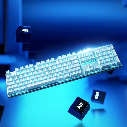 HP GK400F Mechanical Gaming Keyboard, Wired USB, 104 Keys Full Size, Tactile Brown Switch, Blue LED Backlit, Anti-Ghosting, Ergonomic Metal Panel, ABS Keycaps, Silver & White
