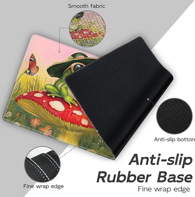Gaming Mouse Pad Set, Frog Mushroom Large Desk Mat Mousepad, Keyboard Wrist Support, Mouse Wrist Rest, Coaster 4in1 Ergonomic Memory Foam, Non-Slip Stitched Edge for Home Office