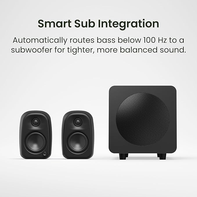 Kanto UKI 100 W Active Desktop Computer Speakers with Bluetooth and USB-C | Intelligent Sub Integration | Headphone Out | Pair | Chalk