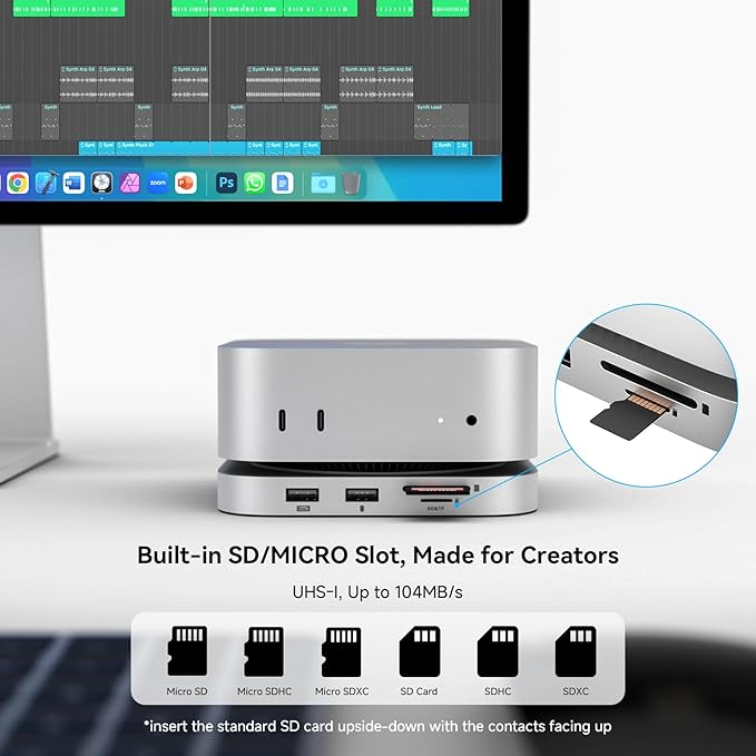 Minisopuru MINI4PRO Mac mini M4 Dock with 4K@60 HDMI, 8TB M.2 NVMe SSD Enclosure, Mac mini Hub & Stand for Mac mini M4 and M4 Pro 2024 (TF/SD Slot, 3* USB-A 2.0, Audio) | Silver