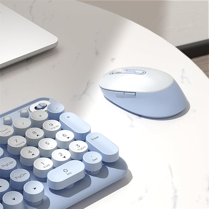 Wireless Keyboard and Mouse Combo, 2.4GHz USB Receiver, Plug and Play, Retro Full Size Typewriter Keyboard and Wireless Mouse for Computer, Laptop, Windows, Mac, and PC (Blue)