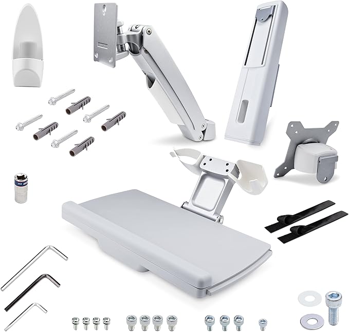 StarTech.com Wall Mount Workstation, Full Motion Sit Stand Desk w/Height Adjustable VESA Monitor Arm & Keyboard Tray, Ergonomic Wall Mounted Computer Workstation, Single Display, TAA
