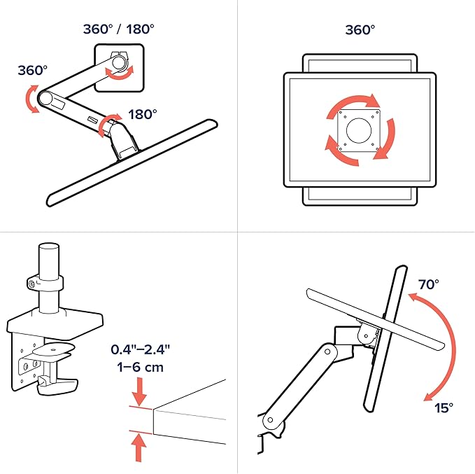Ergotron – Upgraded LX Pro Premium Monitor Arm, Single Monitor Desk Mount – fits Flat Curved Ultrawide Computer Monitors up to 34 Inches, 4 to 22 lbs, VESA 75x75mm or 100x100mm – White