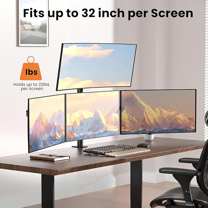 Quad Monitor Mount for 17-32 Inches - Fully Adjustable Heavy Duty 4 Monitor Arm Desk Mount, Max Load 22lbs per Screen, Clamp/Grommet, VESA 75/100 mm, Black