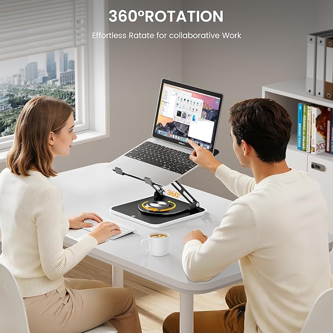 RGB Laptop Stand for Desk, Adjustable Ergonomic Laptop Riser with 360° Rotating Base, Foldable & Portable Computer Stand, Suitable for All 10-16” Laptops