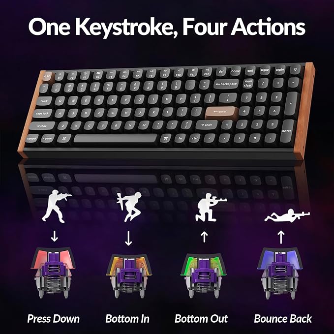 Keychron K4 HE – 96% Compact Hall Effect Wireless Mechanical Keyboard with Number Pad, Magnetic Switch, Rapid Trigger, Custom RGB, QMK/VIA, 2.4GHz/BT5.2/Wired, for Mac/Windows/Linux, Wood Frame, Black