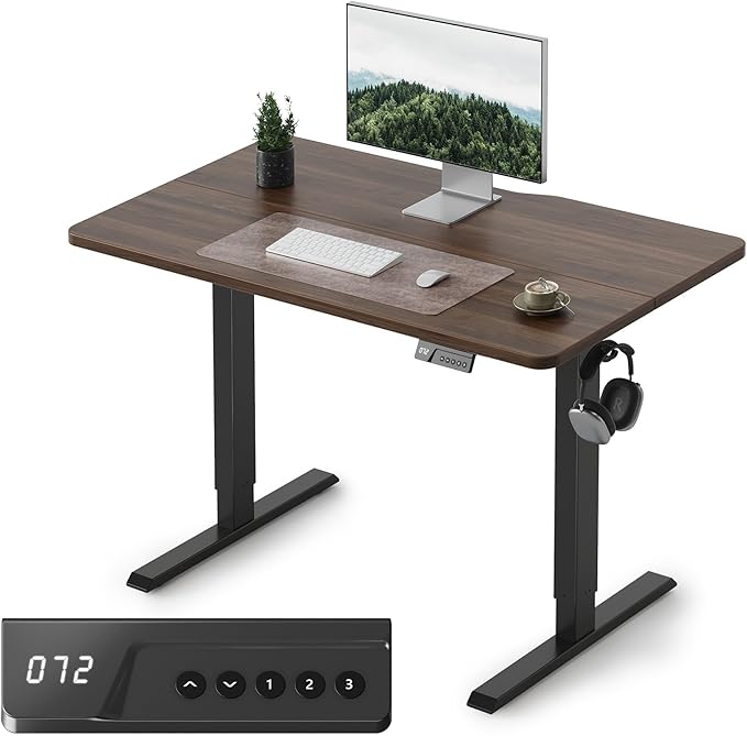 FEZIBO Electric Standing Desk Adjustable Height, 40 x 24 Inch Sit and Stand Desk, Home Office Desk, Ergonomic Workstation Computer Desk, Black Walnut