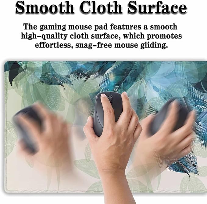 Gaming Mouse Pad Navy Desk Mat Large Desk Pads Mens Office Accessories Pad for Table Non-Slip Rubber Base Waterproof with Stitched Edges 35.4" X 15.7" for Game Office, Peacock Feather