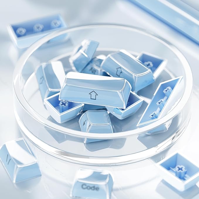 XVX Blue Keycaps, Crystal Jelly Keyboard Keycaps OEM Profile Side Printed Keycap Set Compatible with 61/68/84/87/98/100 ANSI Layout MX Switches Mechanical Keyboard