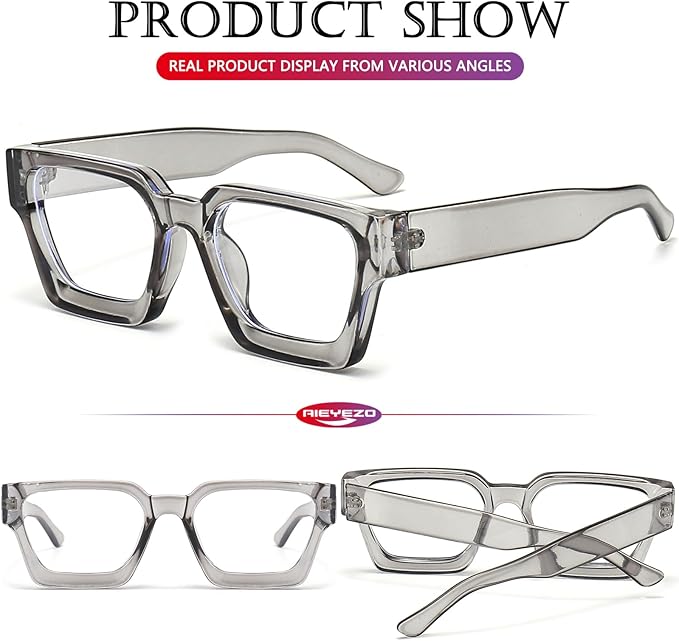 AIEYEZO Square Thick Frame Glasses for Women Men Fashion Blue Light Glasses Trendy Chic Computer Eyeglasses