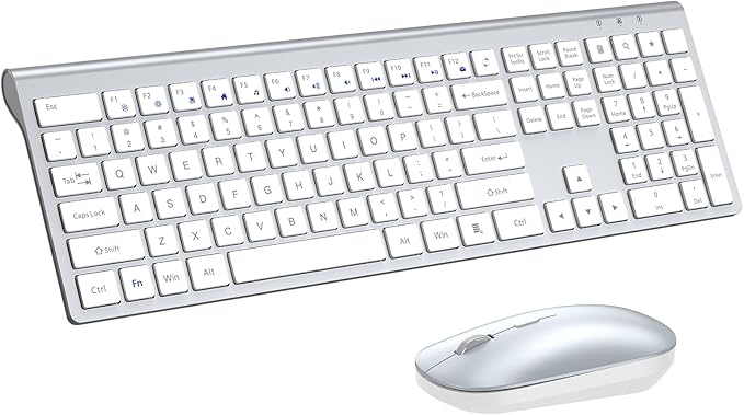 Wireless Keyboard and Mouse Combo, Full Size Keyboard and Mouse, Long Battery Life, Optical Mouse, 2.4G Lag-Free Cordless Mice Keyboard Set Ultra Slim Design for Computer, Laptop, PC, Windows (Silver)