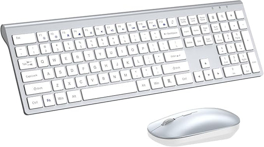 Wireless Keyboard and Mouse Combo, Full Size Keyboard and Mouse, Long Battery Life, Optical Mouse, 2.4G Lag-Free Cordless Mice Keyboard Set Ultra Slim Design for Computer, Laptop, PC, Windows (Silver)