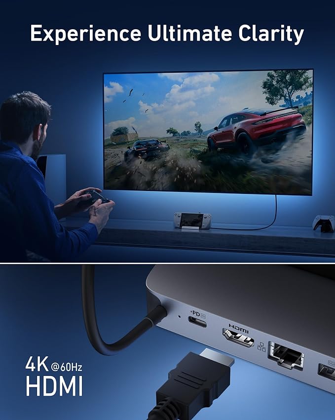 Anker Steam Deck Dock, Docking Station for Steam Deck (OLED)/ROG Ally/Legion Go, 6-in-1 USB C Hub with HDMI 4K@60Hz, 1Gbps Ethernet, 2 USB-A and 1 USB-C Port, 90W Fast Charging (Not for Rog Ally X)