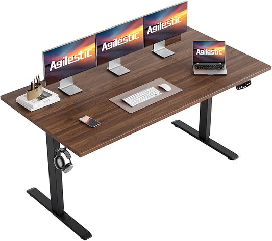 Agilestic Electric Standing Desk, 63 x 24 Inches Height Adjustable Desk, Sit Stand up Desk for Work Office Home, Splice Board, Walnut