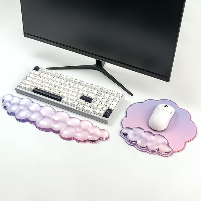 Gel Wrist Rest with Mouse Pad Wrist Support for Keyboard and Mouse - Ergonomic Gradient Purple Pink Cloud Mouse Pad Office Accessories for Computer/Laptop/Gaming/Home/Office/Typing Pain Relief