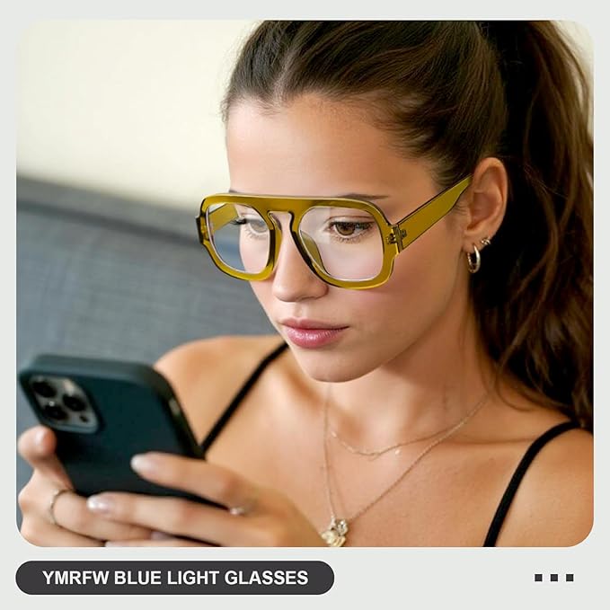 Aviator Blue Light Blocking Glasses for Women Men Square Flat Top Computer TV Eyeglasses Anti Eyestrain
