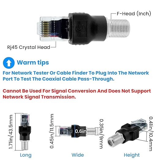 4PCS F-Type Female to RJ45 Male Coaxial Converter Ethernet Adapter, Coax Straight Connector for Cable Line Tester Monitor Digital Signal Compatible, Black