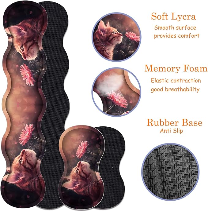 Large Gaming Mouse Pad + Keyboard Wrist Rest + Wrist Support + Coaster Set, Memory Foam Ergonomic for Easy Typing, XXL Extended Gaming Mouse Pad Table Pad - Kitten Daisy