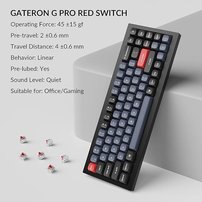 Keychron Q7 Wired Custom Mechanical Keyboard, 70% Layout QMK/VIA Programmable Macro with Hot-swappable Gateron G Pro Red Switch Double Gasket Compatible with Mac Windows Linux (Black - New)