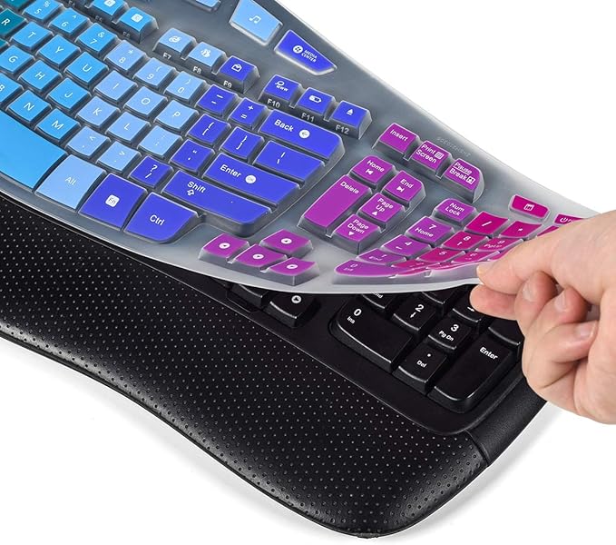 Colorful Keyboard Cover Compatible with Logitech K350 MK550 MK570 Wireless Wave Keyboard, Logitech K350 MK550 MK570 Full Keyboard Protector Skin -Rainbow