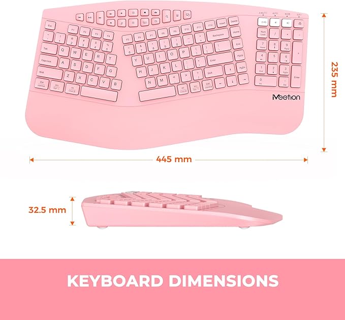 MEETION Ergonomic Keyboard Wireless, Multi-Device Bluetooth Keyboard, Wrist Rest for Natural Typing, Full-Sized Rechargeable Split Computer Keyboards, for Windows/Mac/PC/Laptop/Ta