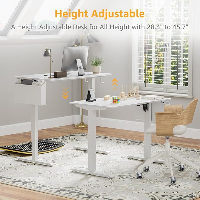 White Electric Sit To Stand Desk - 40 Inch Small Computer Desk Adjustable Height for Work Study Writing, Compact Sit Stand up Desks Table Workstation for Small Space Adult Boy Girl Home Office Bedroom