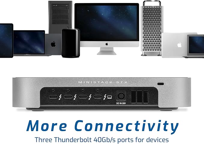 OWC 20TB (20.0TB HDD 7200 RPM Drive) miniStack STX, Upgradeable,Stackable Expansion Solution and Thunderbolt Hub/Mini Dock for Mac Studio, Mac mini and Other Devices. Silver