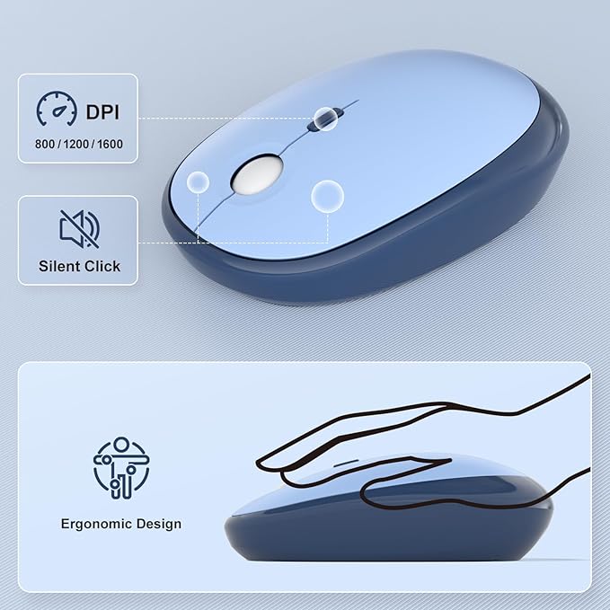 MOFII Wireless Keyboard and Mouse Combo - Sea-Blue Gradient Full-Sized Plug and Play Colorful Computer Keyboards - 104 Keys Round Keycap USB 2.4G Cute Keyboard for Windows/Laptop/Mac/Desktop/PC