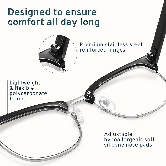 racico Blue Light Glasses for Men – Computer Gaming Blocking Glasses Anti Eyestrain, UV Clear Lens, Vintage Blue Blockers