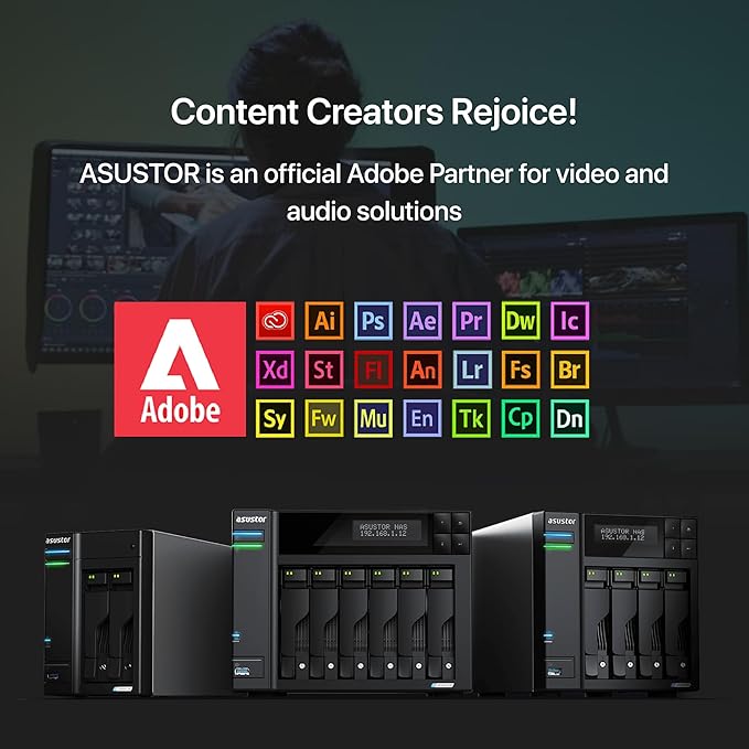 Asustor Lockerstor 6 Gen2 AS6706T - 6 Bay NAS, Quad-Core 2.0 GHz CPU, 4X M.2 NVMe Slots, Dual 2.5GbE, Upgradable to 10GbE, 8GB DDR4 RAM, Content Creation Network Attached Storage (Diskless)