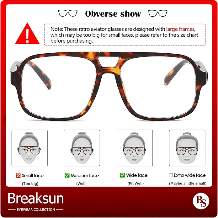 Oversized Square Aviator Glasses for Women Men Big Frame Retro Blue Light Blocking Glasses Vintage Style