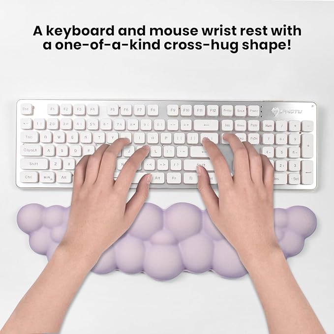 Memory Foam Keyboard Wrist Rest & Mouse Pad Set - Ergonomic Support for Laptop, Mac & PC, Cute Purple Cloud Design, Non-Slip Base for Typing, Gaming, Pain Relief, Comfortable Office Desk Must-Haves