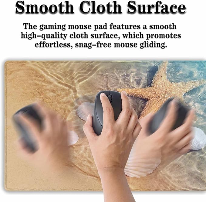 Large Mouse Pad Palm Starfish Seashell, Gaming Mouse Pads Office Desk Pads, Full Desk Mouse Pad Non-Slip Rubber Base, 35.4 X 15.7 inch for Work/Game/Office/Home Summer Beach Sea Sand Water